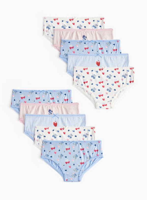 Strawberry & Stripes Printed Cotton Briefs 10 Pack 10-11 years